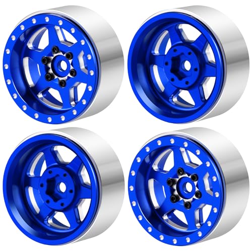 1.3inch Aluminium Beadlock Wheel Hub Rims for Axial SCX24 TRX4M 1/18 1/24 RC Crawler Car Upgrade Parts (Blue) - color: Blue