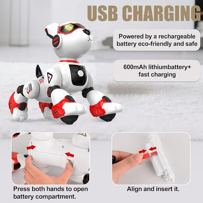 BYTEWAR Remote Control Robot Toy Puppy, Intelligent Programming Robot Dog | Interactive Gesture Function, Imitate Animal Music and Dance,Nice Gift for Boy or Girl 3-5 5-8 Ages - color: 101 Red