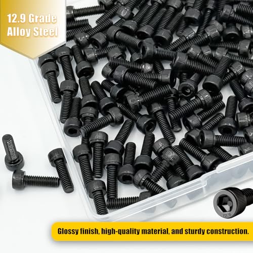 160pcs M4x12mm Screws Hex Socket Cap 12.9 Steel Black Zinc Full Thread | Hex socket head cap screws bolts alloy steel black zinc plated metric - size: M4*12mm 160pcs