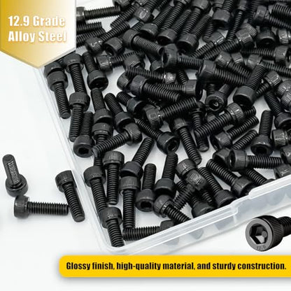 160pcs M4x12mm Screws Hex Socket Cap 12.9 Steel Black Zinc Full Thread | Hex socket head cap screws bolts alloy steel black zinc plated metric - size: M4*12mm 160pcs