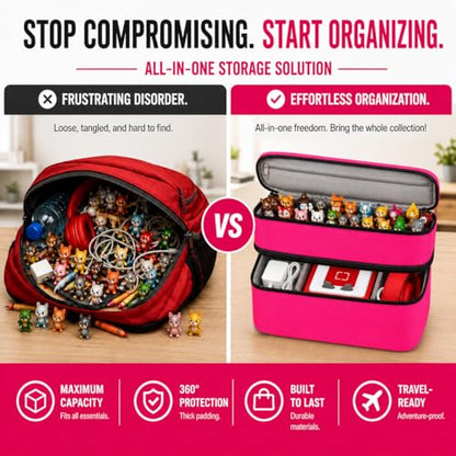 Bevegekos 2-Layer Carrying Case for Toniebox Gen 1 & 2, Holds 25+ Figures | 600D polyester, foam-padded interior, fits headphones & charging station, adjustable strap, perfect for travel and daily use - color: Rosy