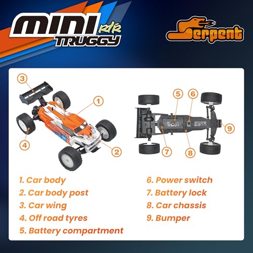 Serpent 1:24 Mini 2WD Truggy RTR, 1/24 Scale 2.4GHz Short Course Truck | All Terrain Off-Road Buggy RTR, High Performance with 1 Battery 1 USB Data Cable - style: 430003