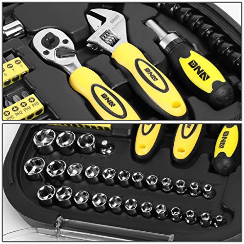 DNA MOTORING 64pcs Mechanic's Auto & Home Repair Tool Box, Screwdriver Bit Tool Set, SAE and Metric Socket Wrench Set, Yellow/Black, TOOLS-00027 - style: Mechanic Repair Tool box