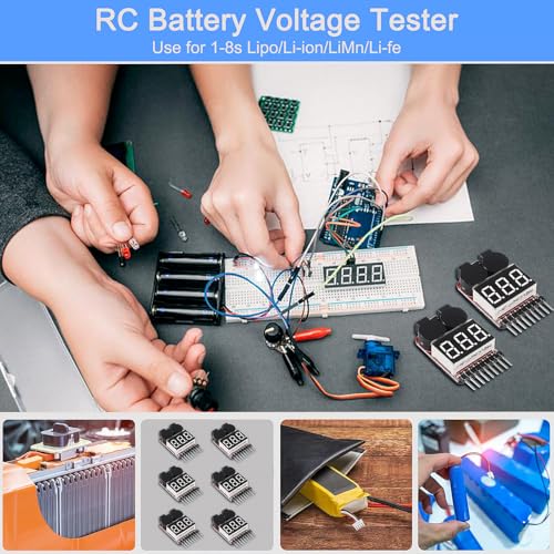 6pcs Lipo Battery Checker RC Battery Low Voltage Buzzer Alarm Voltage Tester Monitor for 1-8S Lipo Life LiMn Li-ion Battery