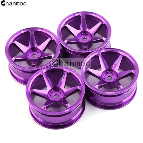 1/10 RC On Road Wheels Rims 12mm Hex Alloy Aluminum Drift Hubs For 1:10 Scale Rally Racing Car Tires Tamiya TT01 TT02 XV01 TA06 A959 PTG2 HPI KYOSHO HSP PTG2 Touring Street Tyres 4PCS (Purple) - color: Purple