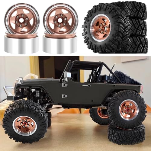 1.9 Beadlock Wheels, 4pcs Brown | Aluminum RC Rims Hub with Positive Offset 12mm Hex for 1/10 RC Crawler Axial SCX10 II III 90046 AXI03007 Traxxas TRX4 TRX6 - color: Five Models-brown