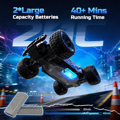 1:10 Large High Speed Remote Control Car with LED Shell Lights, 48+ KM/H, 4WD Offroad Monster Truck for Adults & Kids, Hobby RC Truck Vehicle, 2 Battery Crawler Toy Gift for Boy