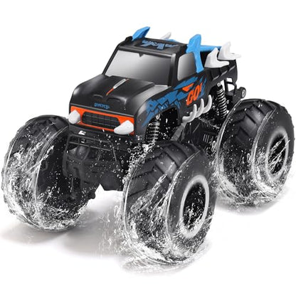 Threeking 1:16 Amphibious Monster Truck All Terrain Remote Control Car Toys | Waterproof Durable 4WD Off-Road RC Crawler Cars Pick-Up Unique Toy Gifts for Boys Girls Ages 6-12 - color: Pickup-blue