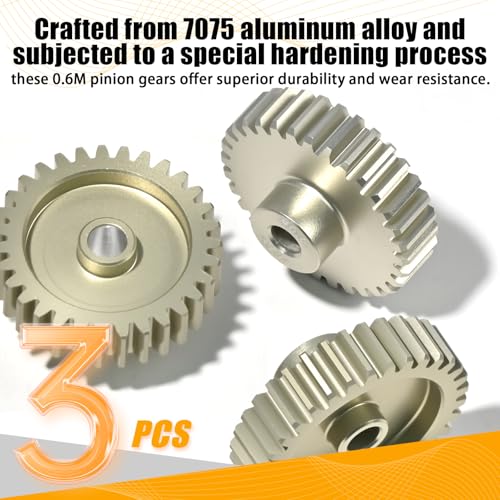 3PCS 0.6 Mod 0.6M Pinion Gear Set 31T 32T 33T, 7075 Aluminum Alloy RC Gears with 3.175mm Bore for 540 550 Brushed Brushless Motors, Fits for 1/10 Tamiya Redcat HSP HPI RC Cars - size: 31 32 33T