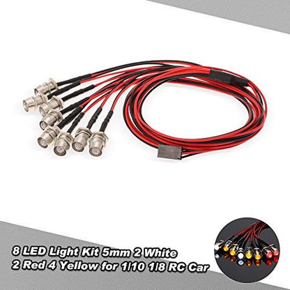 OGRC 8Pcs RC LED Light Kit Accessories RC Headlights/Taillight Kit Accessories for 1/10 1/8 Modes for Traxxas Tamiya ARRMA HSP Redcat Axial SCX10 RC Cars（2 White +2 Red +4 Yellow） | RC Light for Traxxas Tamiya ARRMA HSP Redcat Axial SCX10 1/10 RC Car (2 W