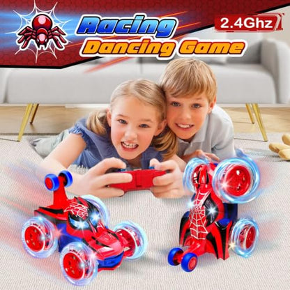 Kids Toys Spider RC Car for Boys 4-7 - Cool Spider Monster Remote Control Crawler Toy 360° Flip Fast Stunt & 4WD Light Up Wheel - Fun Boy Gift Idea for Birthday Chirstmas Stuff Age 3 4 5 6 7 8 - color: Spider