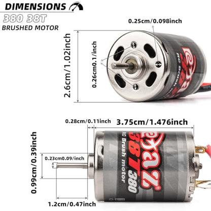 Brushed Power Combo 380 38T Motor 60/320A ESC BEC 6V/2A Splash-Proof for 1/10 1/16 1/18 RC Buggy Car Traxxas LaTrax Teton Rally Desert Prerunner Losi Mini-T 2.0 LMT 4WD, RC Drift Buggy Truck Car - size: 380 38T