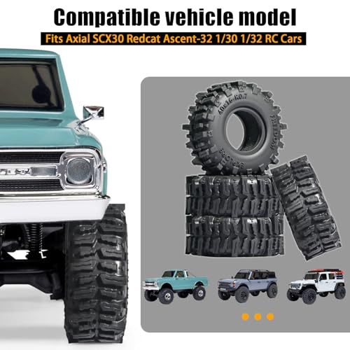 0.7" Cling On Crawler Tires 40*16mm for 1/30 Axial SCX30 Upgrade | Micro Scale Mud Rubber Tires with Foam Inserts for Axial SCX30 Redcat Ascent-32 1/30–1/32 RC Crawler Upgrades
