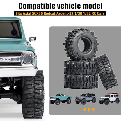 0.7" Cling On Crawler Tires 40*16mm for 1/30 Axial SCX30 Upgrade | Micro Scale Mud Rubber Tires with Foam Inserts for Axial SCX30 Redcat Ascent-32 1/30–1/32 RC Crawler Upgrades