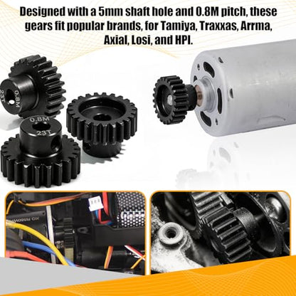 3-Pack Steel Metal 0.8M 5mm Pinion Motor Gear Sets 23T Compatible with HPI Kyosho Losi Axial Tamiya 1/8 1/10 RC Car Monster Truck Buggy, 0.8 Module Gear for Traxxsa Arrma - style: 3Pcs 23T