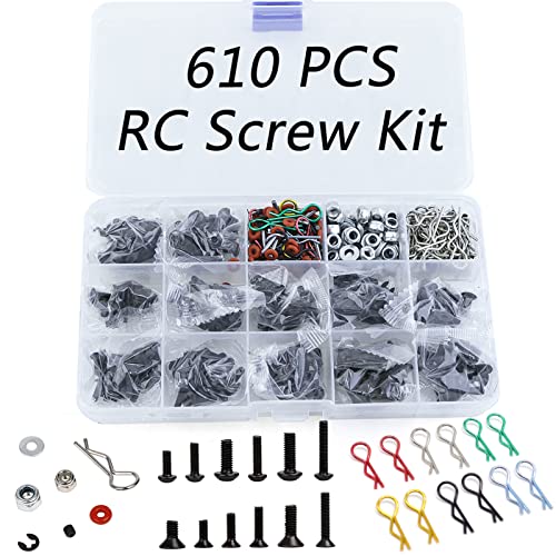 610PCS Universal RC car Parts Screw Tool Kit Screws Assortment Set, Hardware Fasteners for Traxxas Axial Redcat Arrma HPI SCX10 Losi 1/8 1/10 1/12 1/16 Scale RC Cars Trucks Crawler, RC Screw Kit