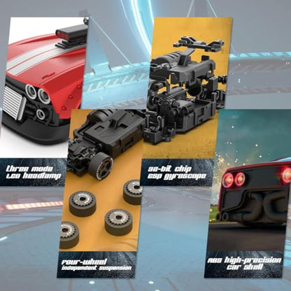 KM3299 RC Drift Car with Gyro Stabilization and LED Lights | 1:32 Scale High-Speed 4WD Mini Electric Remote Control Drift Vehicle, 30 km/h, RC Vehicle Gift for Adult - color: Red
