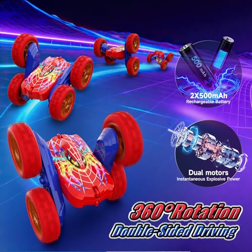 360°Flip Rc Cars Toys with Glowing Hero Eyes & Legs, 2.4GHz Drift Stunt Remote Control Car, 4WD & Double-Sided Race Car, Birthday Gifts Toys for 3 4 5 6 7 8 9 10 11+ Year Old Boys Age 3-4 4-6 6-8 8-12