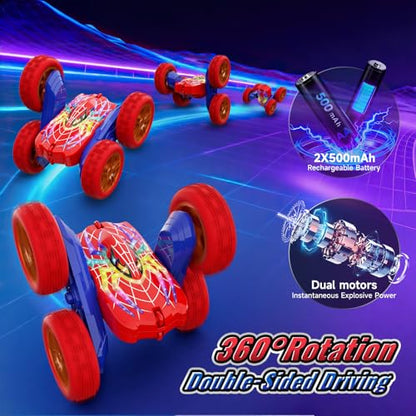 360°Flip Rc Cars Toys with Glowing Hero Eyes & Legs, 2.4GHz Drift Stunt Remote Control Car, 4WD & Double-Sided Race Car, Birthday Gifts Toys for 3 4 5 6 7 8 9 10 11+ Year Old Boys Age 3-4 4-6 6-8 8-12