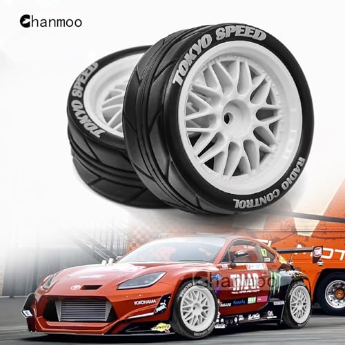 1/10 RC On Road Tires And Plastic Rally Wheels 12mm Hex Drift Tyres For 1:10 Scale Racing Touring Street Car Tamiya TT01 TT02 XV01 TA06 A959 144001 HPI KYOSHO HSP PTG2 Traxxas 4PCS (Black) - color: Black