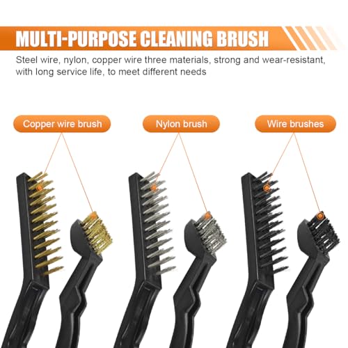 6PCS Wire Brush Set – Brass, Stainless Steel & Nylon Bristles Scrub Brush for Cleaning Rust, Welding Slag and Paint Removal – Curved Handle Small Metal Cleaning Brushes for Car Detailing Home (Style2) - style: Style2