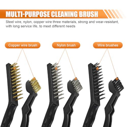 6PCS Wire Brush Set – Brass, Stainless Steel & Nylon Bristles Scrub Brush for Cleaning Rust, Welding Slag and Paint Removal – Curved Handle Small Metal Cleaning Brushes for Car Detailing Home (Style2) - style: Style2