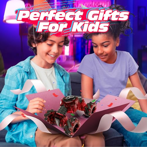 Tecnock Remote Control Car for Boys Girls, 2.4GHz 4WD Gesture Sensing RC Stunt Car Toys - 360° Rotating Double Sided Hand Controlled RC Cars with LED Lights, Gifts for Kids Ages 6-8, 8-12 - color: Deep Red