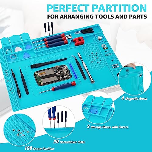 Heat Insulation Silicone Repair Mat | Heat Resistant 932°F, Tools and Parts Organizer, Magnetic Work Pad for Watch, Phone, Ipad, Laptop Repair, Soldering Iron