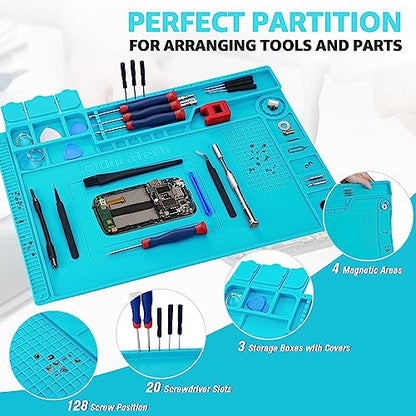 Heat Insulation Silicone Repair Mat | Heat Resistant 932°F, Tools and Parts Organizer, Magnetic Work Pad for Watch, Phone, Ipad, Laptop Repair, Soldering Iron