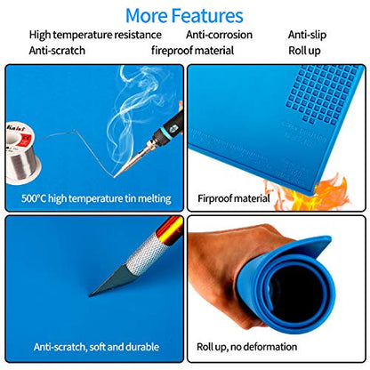 Kaisi S140 Magnetic Insulation Silicone Soldering Mat Magnetic Repair Mat | Heat Resistant Work Mat 932°F for Repair Electronics, Phone, Soldering Iron, Gun, BGA, Workbench, Size: 13.8 x 9.8 inch
