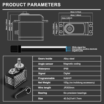 GOUPRC 70kg High Torque 8.4V Metal Oblique Gear High Speed Servo IP68 Waterproof Upgraded All Aluminum Case for 1/8 1/10 1/12 RC Car Crawler Boat Robot (X70S 70kgServo)