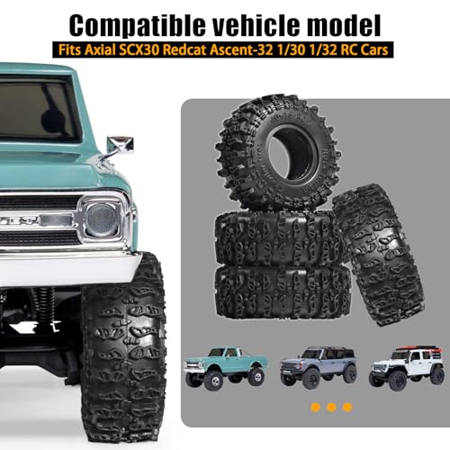 0.7” FS6 Super Soft Crawler Tires, 40×16mm Micro Scale Rubber Tires with Foam Inserts, Compatible with Axial SCX30 Redcat Ascent-32 1/30–1/32 RC Crawler Upgrades (4PCS)