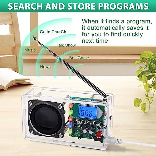 FM Radio Kit, ICSTATION DIY Radio Soldering Kit with LED Flashing Lights FM 76-108MHz LCD Display Soldering Project Radio with Headphone Jack for Adults Electronics Enthusiasts College Education