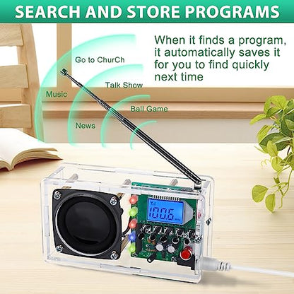 FM Radio Kit, ICSTATION DIY Radio Soldering Kit with LED Flashing Lights FM 76-108MHz LCD Display Soldering Project Radio with Headphone Jack for Adults Electronics Enthusiasts College Education