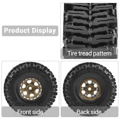 1.0" Beadlock Aluminum Wheels and 64mm Soft Rubber Tires | for SCX24, TRX4M, Ascent 18, FCX24, 1/18 1/24 RC Crawler, 7mm Hex, 0mm Offset, with Foam Inserts, (Bronze) - color: Bronze