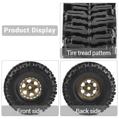 1.0" Beadlock Aluminum Wheels and 64mm Soft Rubber Tires | for SCX24, TRX4M, Ascent 18, FCX24, 1/18 1/24 RC Crawler, 7mm Hex, 0mm Offset, with Foam Inserts, (Bronze) - color: Bronze