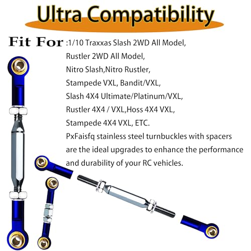 2PCS Stainless Steel Turnbuckles with Rod Ends for Rustler 4X4/2WD,84-108mm Tie Rods with Spacers Fit for 1/10 Traxxas Slash 2WD,Stampede VXL,Rustler 4X4 VXL,Hoss 4X4,RC Car Hops Up Parts,Dark Blue - color: Dark Blue