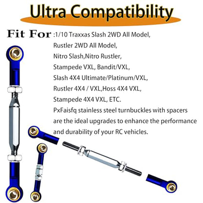 2PCS Stainless Steel Turnbuckles with Rod Ends for Rustler 4X4/2WD,84-108mm Tie Rods with Spacers Fit for 1/10 Traxxas Slash 2WD,Stampede VXL,Rustler 4X4 VXL,Hoss 4X4,RC Car Hops Up Parts,Dark Blue - color: Dark Blue