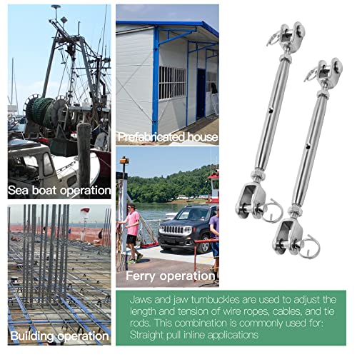 5PCS M5 Jaw and Jaw Turnbuckle, Stainless Steel Turnbuckle Heavy Duty Turn Buckle, 3050lbs Working Load Limit, Durable for Wire Rope Cable - style: Jaw & Jaw-M-5