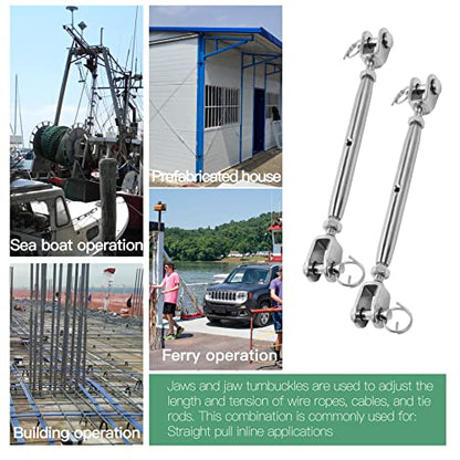5PCS M5 Jaw and Jaw Turnbuckle, Stainless Steel Turnbuckle Heavy Duty Turn Buckle, 3050lbs Working Load Limit, Durable for Wire Rope Cable - style: Jaw & Jaw-M-5