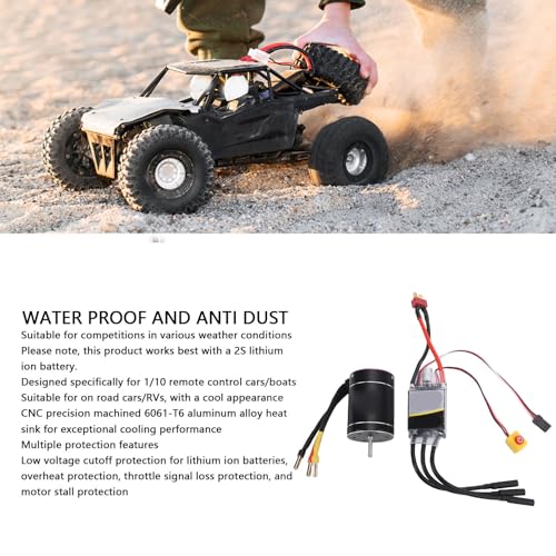 Drfeify Brushless Motor and ESC, 2600KV RC Car Motor with 75A ESC, CNC Aluminum Heatsink for 1/10 1/8 Scale RC Trucks Boats