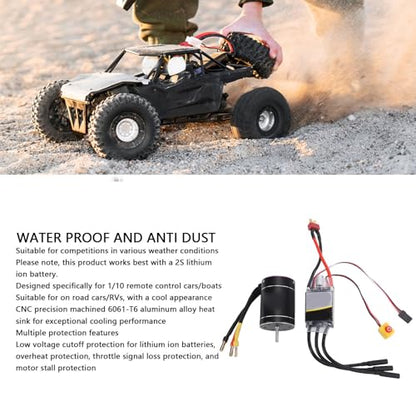 Drfeify Brushless Motor and ESC, 2600KV RC Car Motor with 75A ESC, CNC Aluminum Heatsink for 1/10 1/8 Scale RC Trucks Boats
