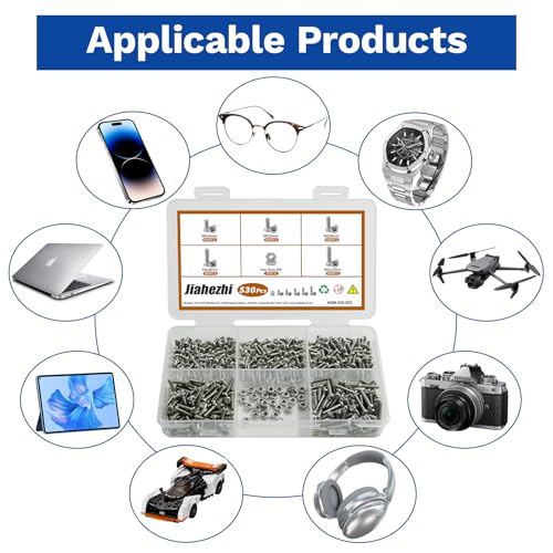 530Pcs M2 304 Stainless Steel Metric Micro Screws Nuts Assortment | M2x4/5/6/8/10mm Sizes, Phillips Pan Head, Fully Threaded Kit for Arduino, RC Models, Electronics, DIY Projects - size: M2x4/5/6/8/10- 530 Pcs