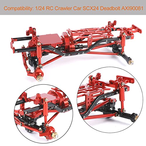 Metal RC Frame Chassis Assembled Frame Chassis for 1/24 RC Crawler SCX24 Deadbolt AXI90081 Upgrades (with Wheels) (Red) - color: Red