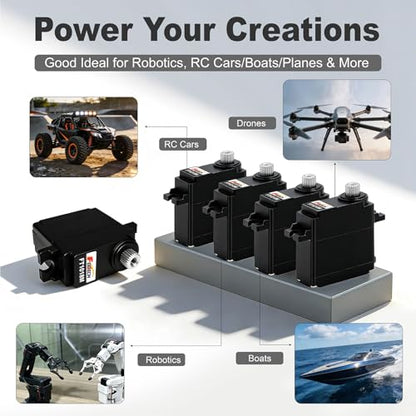 7.4V 7.5KG Metal Gear Digital Mini Servo Motor, High Torque 180 Degree RC Servo for TRX4M, SCX24, 1/10 Scale Cars, Robotics, Boats & Planes, Upgraded Metal Gear System - size: 7.4V 7.5KG-180°