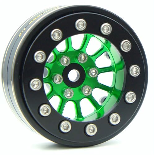 1.3 Beadlock Wheels & Brass Rim 46.5g Offset-3mm for 1/18 1/24 RC TF (Green Black) - color: Green Black