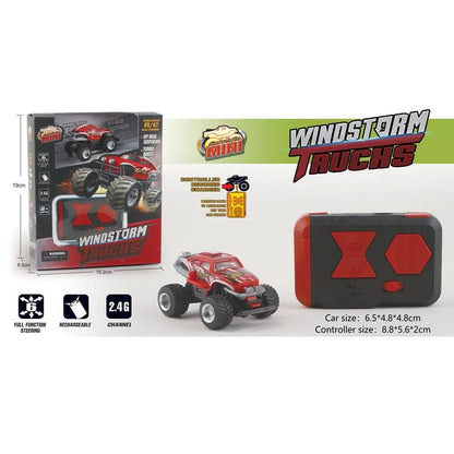Mini RC Truck Off-Road 1:64 Scale Upgraded 2.4G 5-Channel 7CM RC Radio Wireless Remote Control Car Coke Can Micro Racing Pocket Portable for Multi-Users (Red-Truck) - color: Red-truck