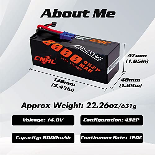 CNHL 4S Lipo Battery 8000mAh 120C 14.8V EC5 Plug Hard Case(2packs) | Delivers extended runtime and extra punch for 1/8 and 1/10 RC trucks, truggies, crawlers, big jumps, and heavy-duty bashing.