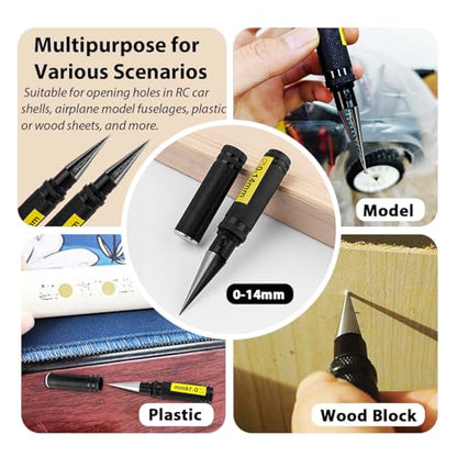 2 Pack 0-14mm RC Body Reamer Tool with Precision Scale – High-Strength Aluminum Expanding Hole Puncher Opener Reamer for RC Car Shell, Plastic Sheet, Aircraft Model, DIY Projects (Black)