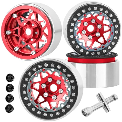 RC Aluminium 1.9 Beadlock Wheel Rims Set for 1/10 SCX10 90046 AXI03007 TRX4 TRX6 VS4-10 Gen7 Gen8 CFX MST D90 RC Crawler,(4PCS) 1.9 RC Beadlock Rims,1.9 rc Wheels,Red - color: Red- (Wheel Rims)